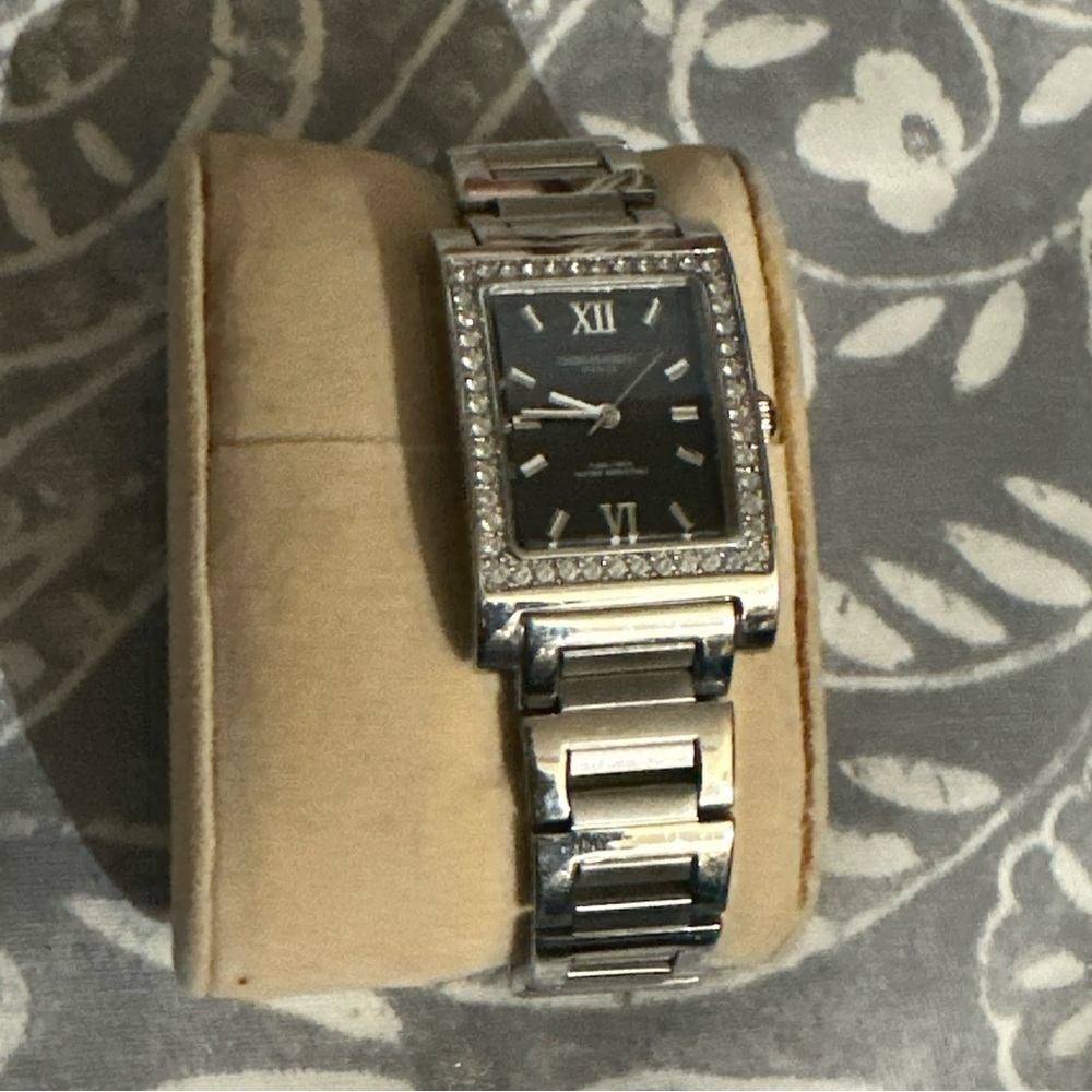 Charles-Hubert silver tone watch w/ crystal bezel
